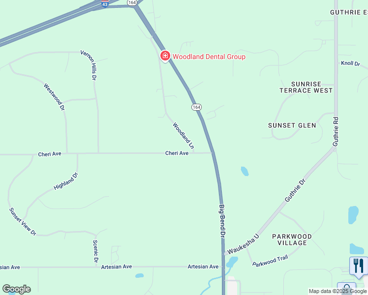 map of restaurants, bars, coffee shops, grocery stores, and more near W231S7895 Woodland Lane in Big Bend