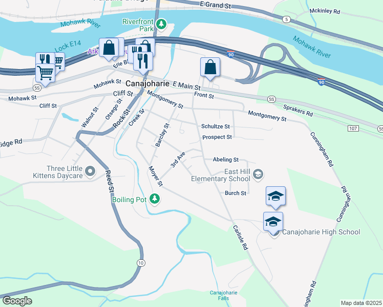 map of restaurants, bars, coffee shops, grocery stores, and more near 60 3rd Avenue in Canajoharie