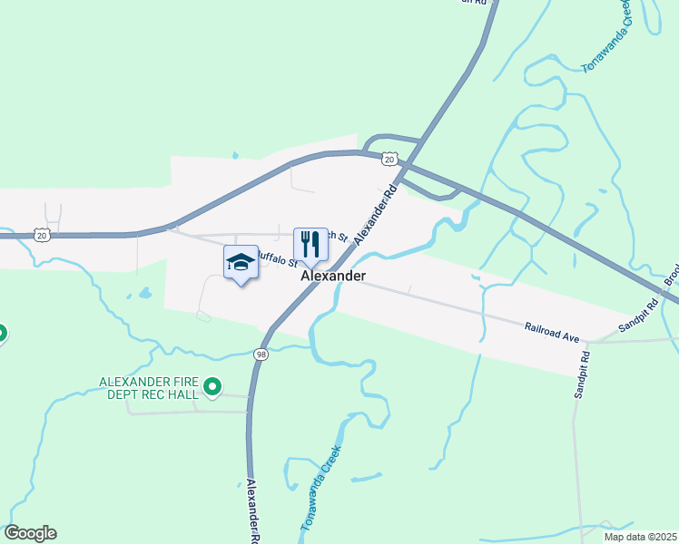map of restaurants, bars, coffee shops, grocery stores, and more near in Alexander