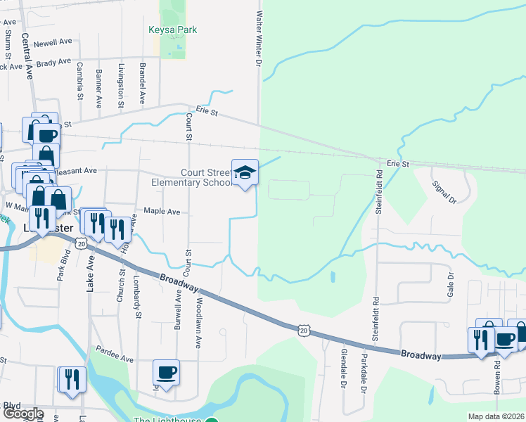 map of restaurants, bars, coffee shops, grocery stores, and more near 19 Rose Street in Lancaster
