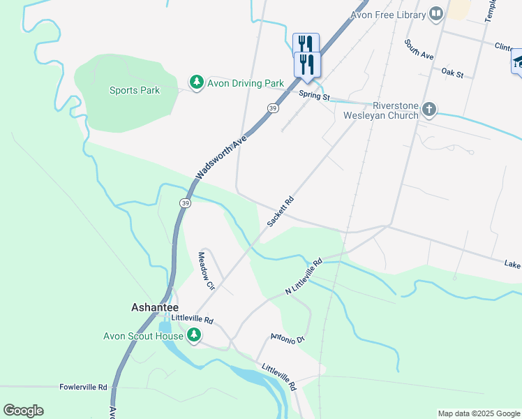 map of restaurants, bars, coffee shops, grocery stores, and more near 4686 Linden Street in Avon