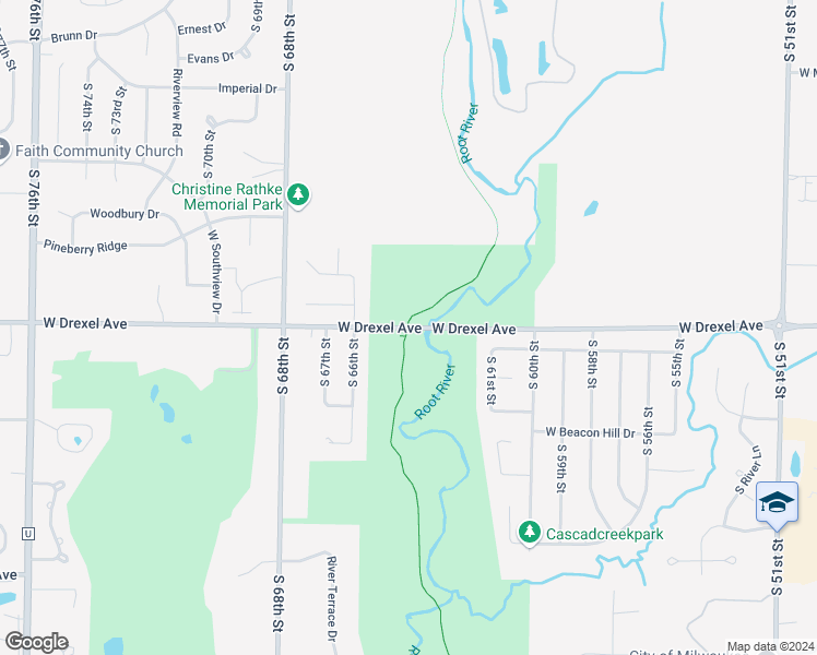 map of restaurants, bars, coffee shops, grocery stores, and more near 6298 West Drexel Avenue in Franklin