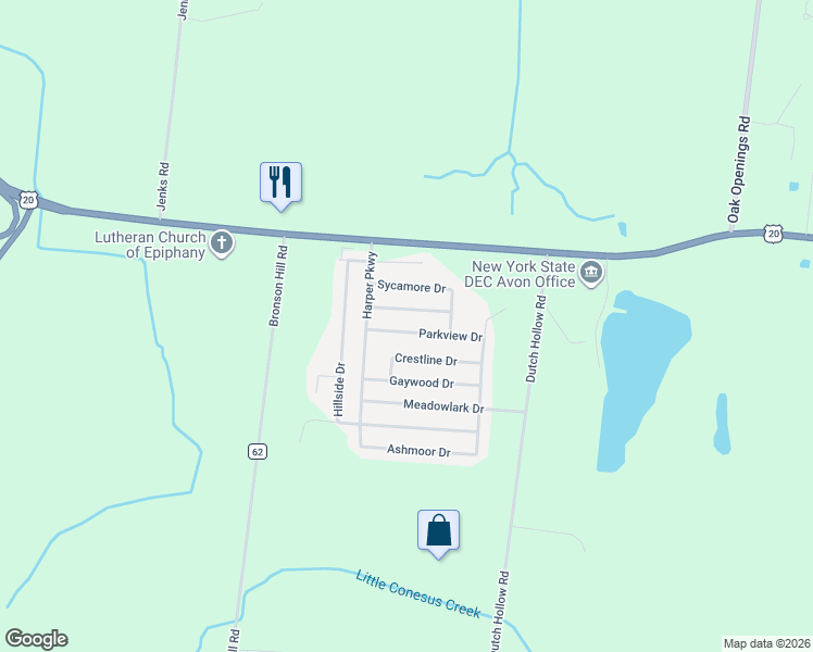 map of restaurants, bars, coffee shops, grocery stores, and more near 11 Parkview Drive in Avon