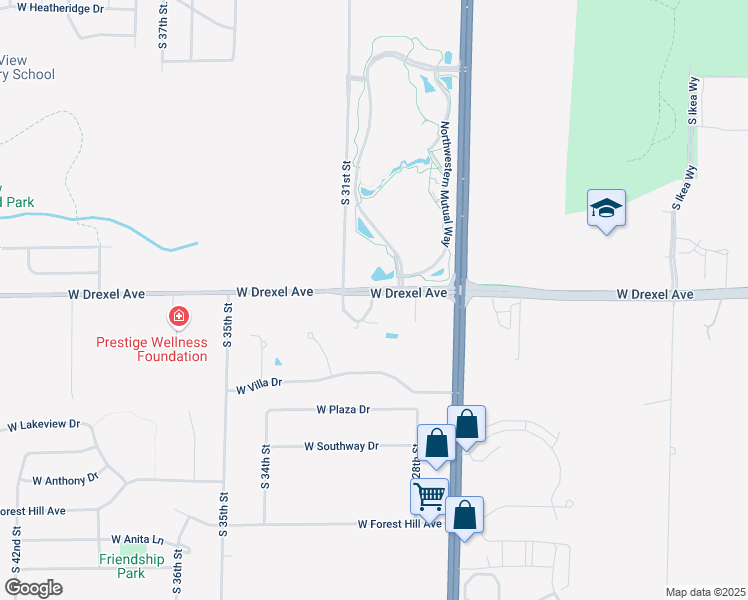 map of restaurants, bars, coffee shops, grocery stores, and more near 2933 South Riverwood Boulevard in Franklin
