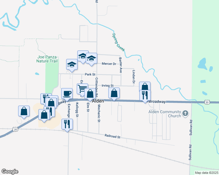 map of restaurants, bars, coffee shops, grocery stores, and more near 13361 Irving Street in Alden