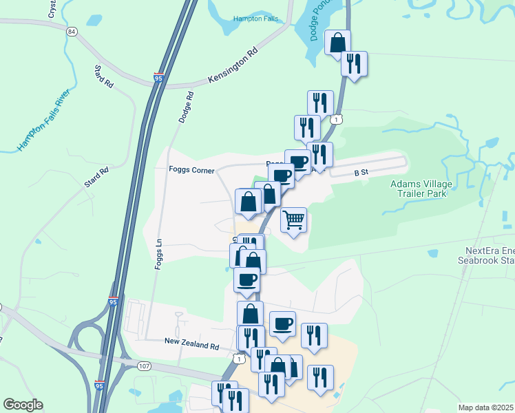 map of restaurants, bars, coffee shops, grocery stores, and more near 867 Lafayette Road in Seabrook