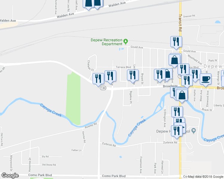map of restaurants, bars, coffee shops, grocery stores, and more near 340 Borden Road in Depew