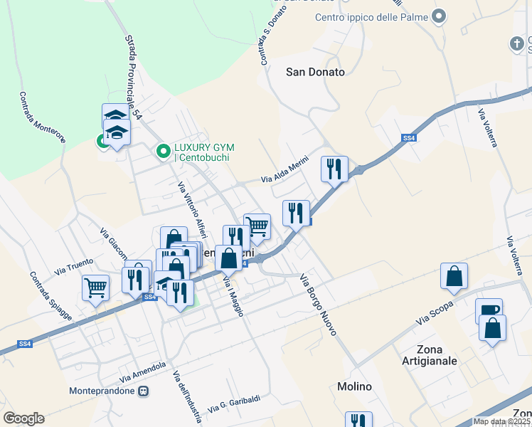 map of restaurants, bars, coffee shops, grocery stores, and more near 7 Via Santa Chiara in Centobuchi