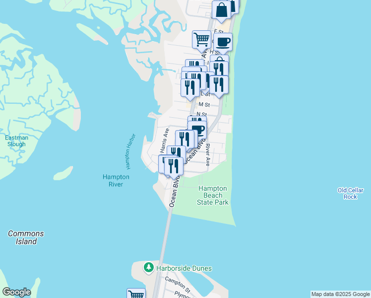 map of restaurants, bars, coffee shops, grocery stores, and more near 201 Ashworth Avenue in Hampton