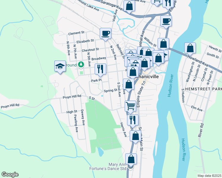 map of restaurants, bars, coffee shops, grocery stores, and more near 148 South 3rd Avenue in Mechanicville