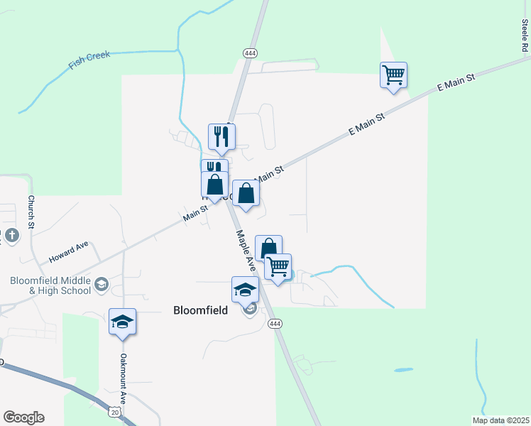 map of restaurants, bars, coffee shops, grocery stores, and more near 8 East Main Street in Bloomfield