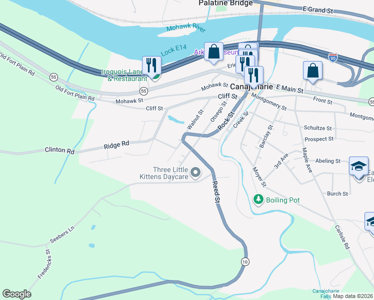 map of restaurants, bars, coffee shops, grocery stores, and more near 104 Otsego Street in Canajoharie