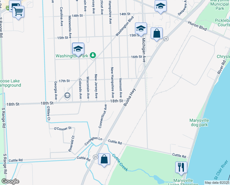 map of restaurants, bars, coffee shops, grocery stores, and more near 1753 New Hampshire Avenue in Marysville