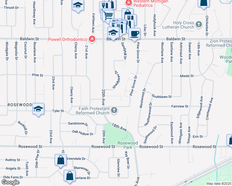 map of restaurants, bars, coffee shops, grocery stores, and more near 7323 Pinegrove Drive in Georgetown Township