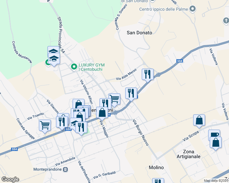 map of restaurants, bars, coffee shops, grocery stores, and more near 7 Via Santa Chiara in Centobuchi