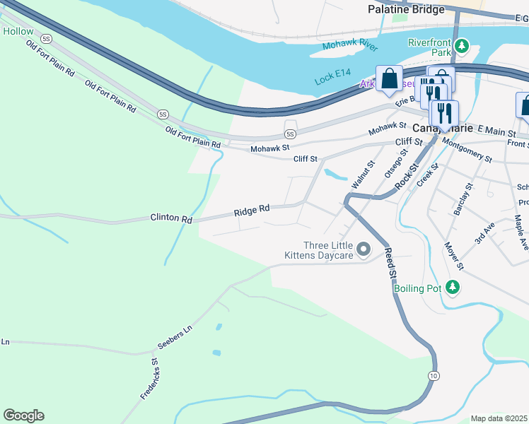 map of restaurants, bars, coffee shops, grocery stores, and more near 19 Ridge Road in Canajoharie