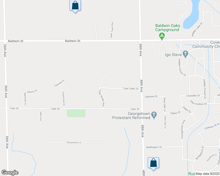 map of restaurants, bars, coffee shops, grocery stores, and more near 4972 Tyler Oaks Drive in Hudsonville