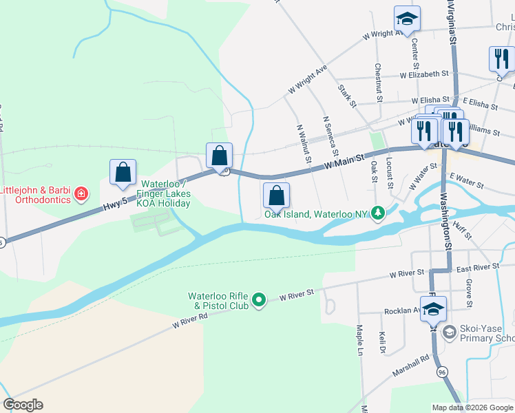 map of restaurants, bars, coffee shops, grocery stores, and more near 1 Reed Street in Waterloo
