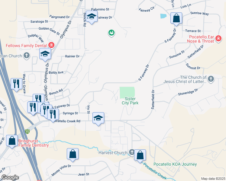 map of restaurants, bars, coffee shops, grocery stores, and more near 2119 Marigold Street in Pocatello
