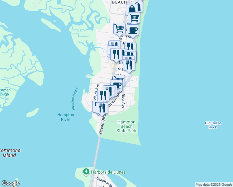 map of restaurants, bars, coffee shops, grocery stores, and more near 3 Concord Avenue in Hampton