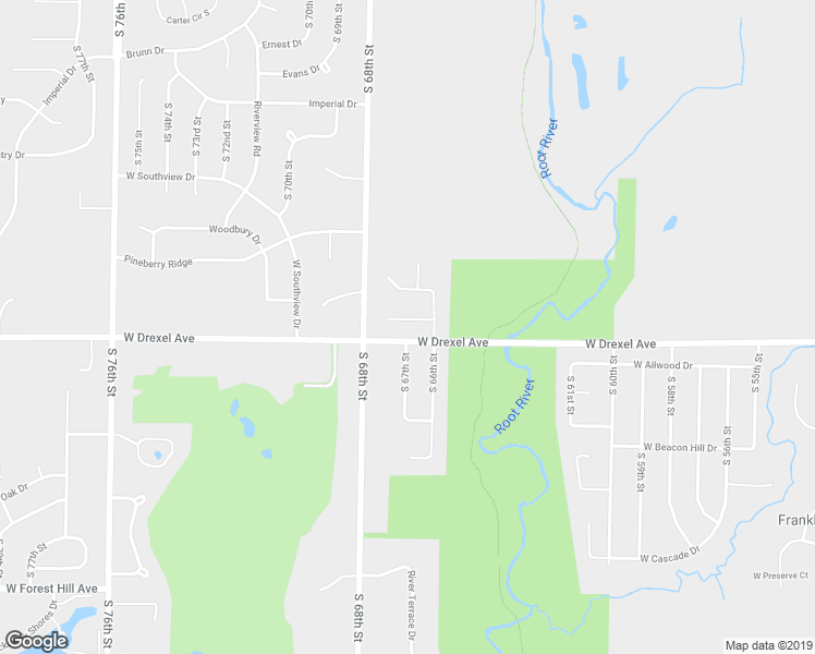 map of restaurants, bars, coffee shops, grocery stores, and more near 7904 South 67th Street in Franklin