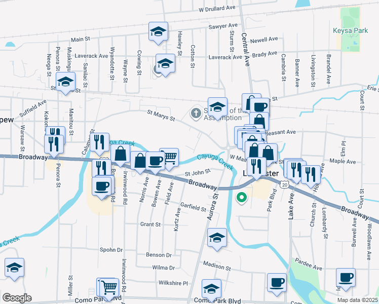 map of restaurants, bars, coffee shops, grocery stores, and more near 27 Pershing Avenue in Lancaster