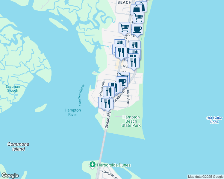 map of restaurants, bars, coffee shops, grocery stores, and more near 190 Ashworth Avenue in Hampton