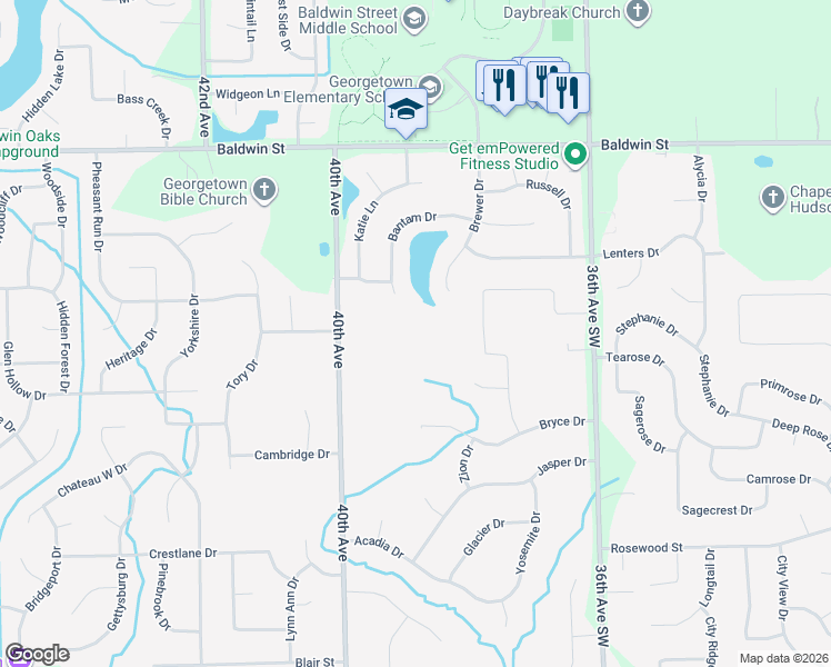 map of restaurants, bars, coffee shops, grocery stores, and more near 7450 40th Avenue in Hudsonville