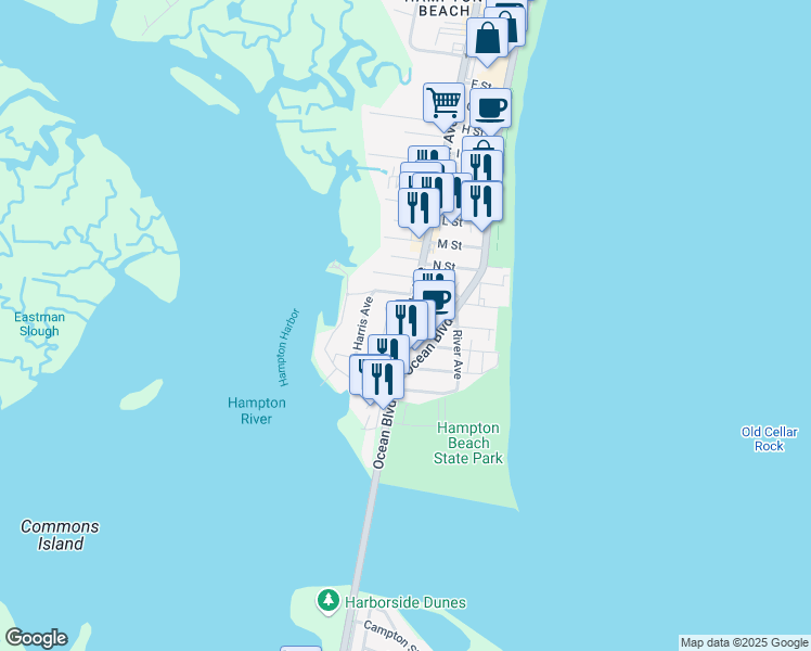 map of restaurants, bars, coffee shops, grocery stores, and more near 201 Ashworth Avenue in Hampton