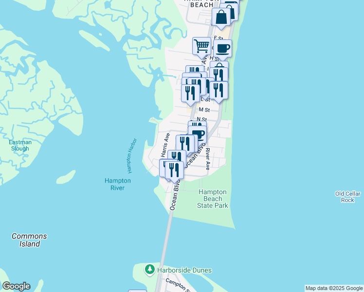 map of restaurants, bars, coffee shops, grocery stores, and more near 201 Ashworth Avenue in Hampton