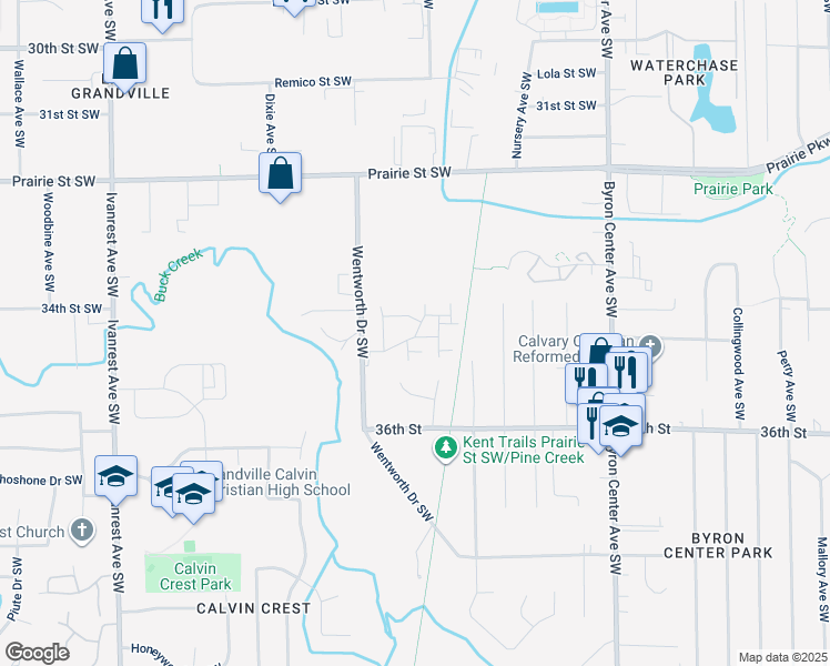 map of restaurants, bars, coffee shops, grocery stores, and more near 3419 Stonebluff Lane Southwest in Wyoming