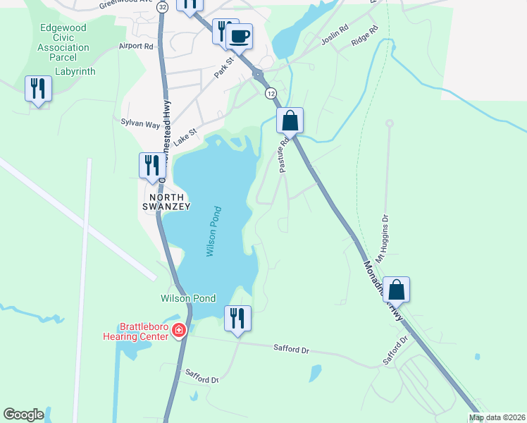 map of restaurants, bars, coffee shops, grocery stores, and more near 41 Wilson Pond Road in Keene