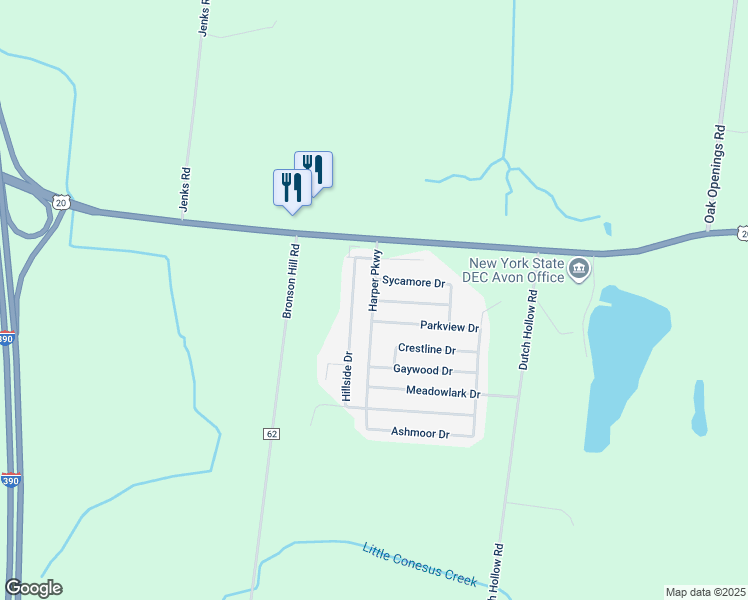 map of restaurants, bars, coffee shops, grocery stores, and more near 18 Harper Parkway in Avon