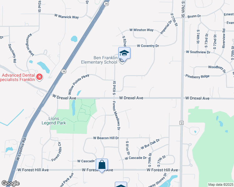 map of restaurants, bars, coffee shops, grocery stores, and more near 8249 Imperial Drive in Franklin