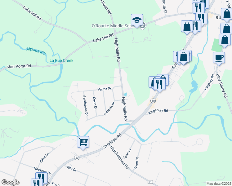 map of restaurants, bars, coffee shops, grocery stores, and more near 4 Yolanda Drive in Schenectady County