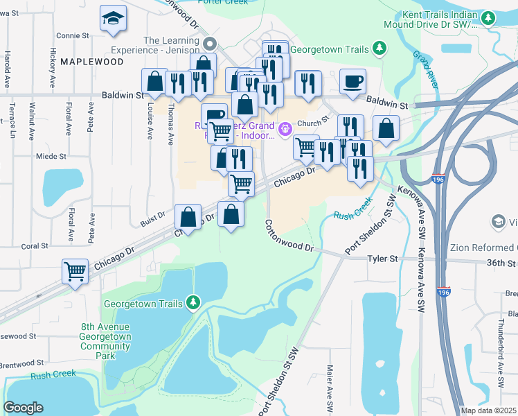 map of restaurants, bars, coffee shops, grocery stores, and more near 408 Chicago Drive in Georgetown Township