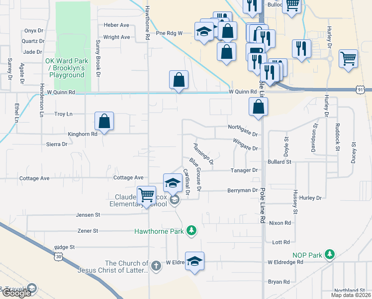 map of restaurants, bars, coffee shops, grocery stores, and more near 3836 Sandpiper Drive in Pocatello
