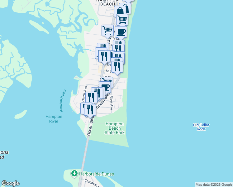 map of restaurants, bars, coffee shops, grocery stores, and more near 19 Concord Avenue in Hampton