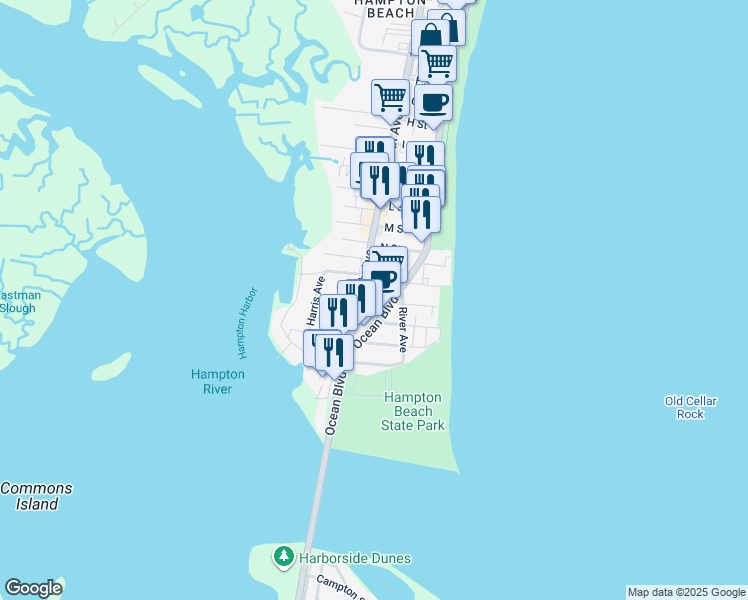 map of restaurants, bars, coffee shops, grocery stores, and more near 3 Concord Avenue in Hampton