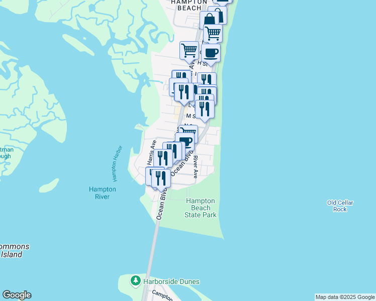 map of restaurants, bars, coffee shops, grocery stores, and more near 3 Concord Avenue in Hampton