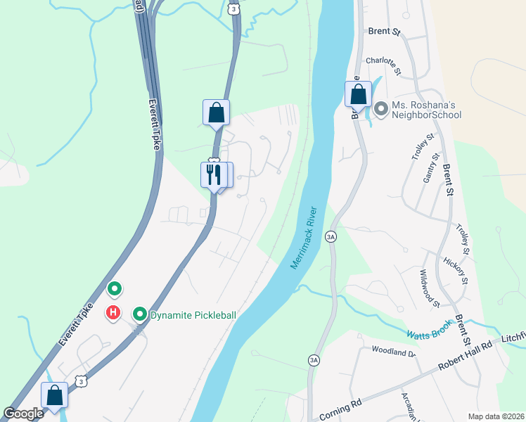 map of restaurants, bars, coffee shops, grocery stores, and more near 131 Middlesex Road in Merrimack