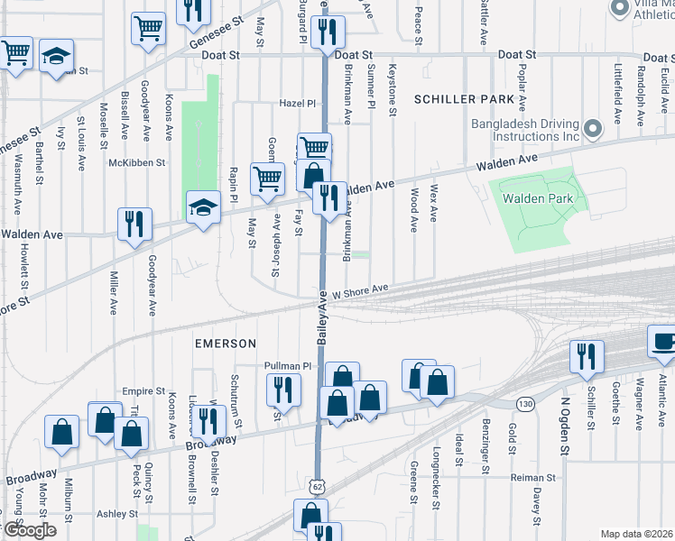 map of restaurants, bars, coffee shops, grocery stores, and more near 30 Brinkman Avenue in Buffalo