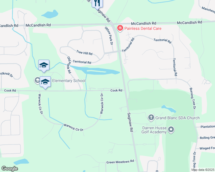 map of restaurants, bars, coffee shops, grocery stores, and more near 5143 Meadowhill Trail in Grand Blanc
