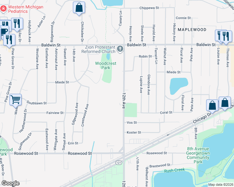 map of restaurants, bars, coffee shops, grocery stores, and more near 7351 12th Avenue in Georgetown Township