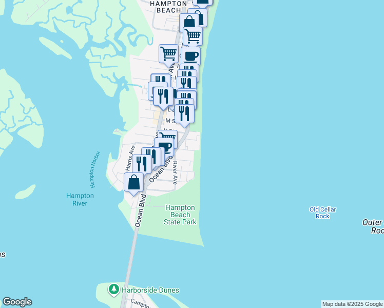 map of restaurants, bars, coffee shops, grocery stores, and more near 2 Bradford Avenue in Hampton