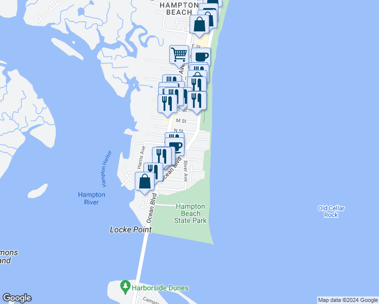 map of restaurants, bars, coffee shops, grocery stores, and more near 2 Bradford Avenue in Hampton