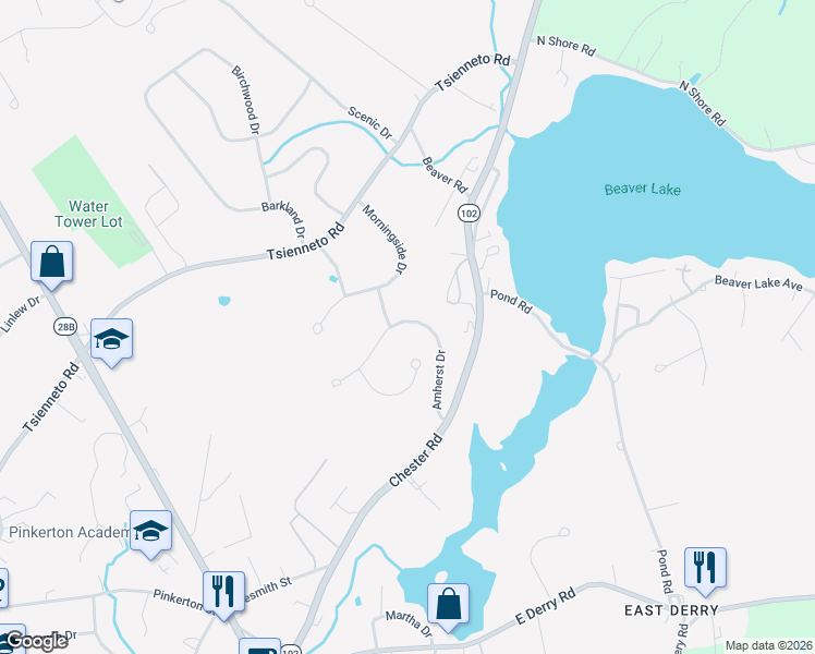 map of restaurants, bars, coffee shops, grocery stores, and more near 30 Amherst Drive in Derry