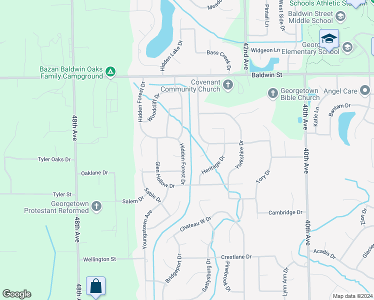 map of restaurants, bars, coffee shops, grocery stores, and more near 7338 Hidden Forest Drive in Hudsonville