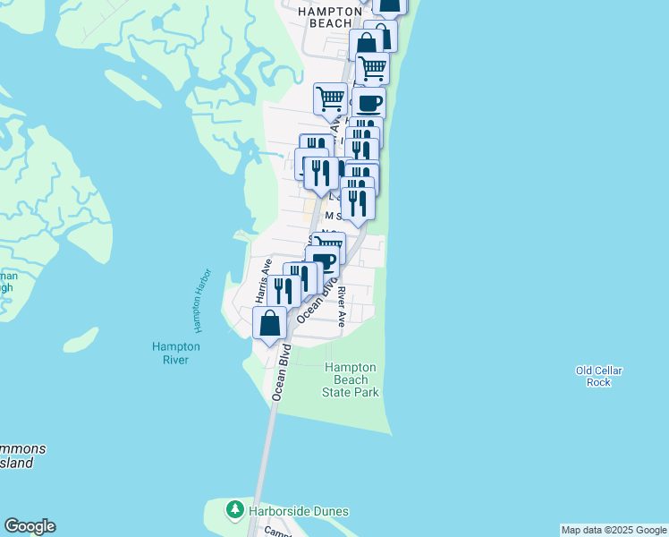 map of restaurants, bars, coffee shops, grocery stores, and more near in Hampton