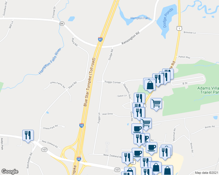 map of restaurants, bars, coffee shops, grocery stores, and more near 23 Foggs Corner in Seabrook